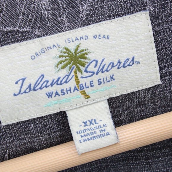 Vintage Island Shores Silk Hawaiian Shirt Mens Gray Floral Button Down Size 2XL - Picture 5 of 8